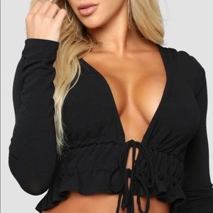 Black lace up front crop top - size small